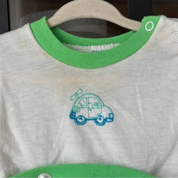 1980s Vintage Toddle Time set baby boy cars embroidered neon romper onesie short - Picture 8 of 8